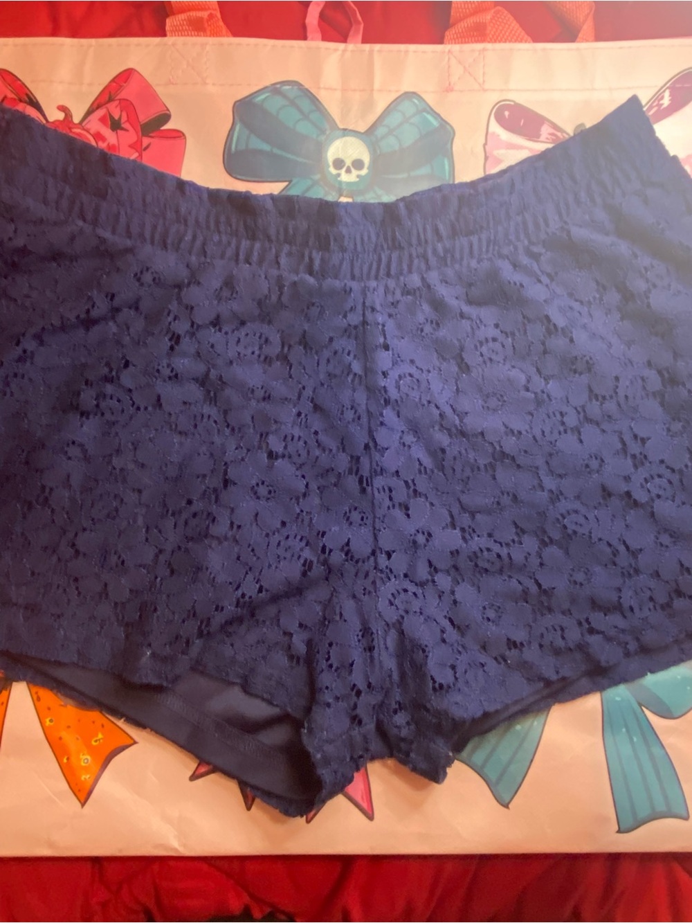 E&M Size Large Blue Lace Shorts for Women - Elastic Waist Comfort inner lining